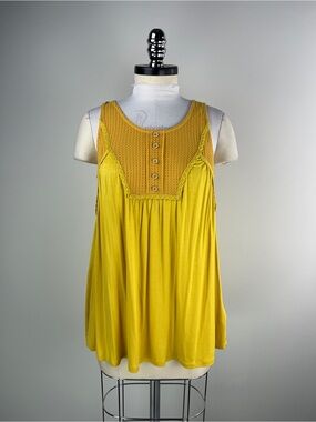 💚 3813. Mustard Yellow Sleeveless Waffle Yoke Tank